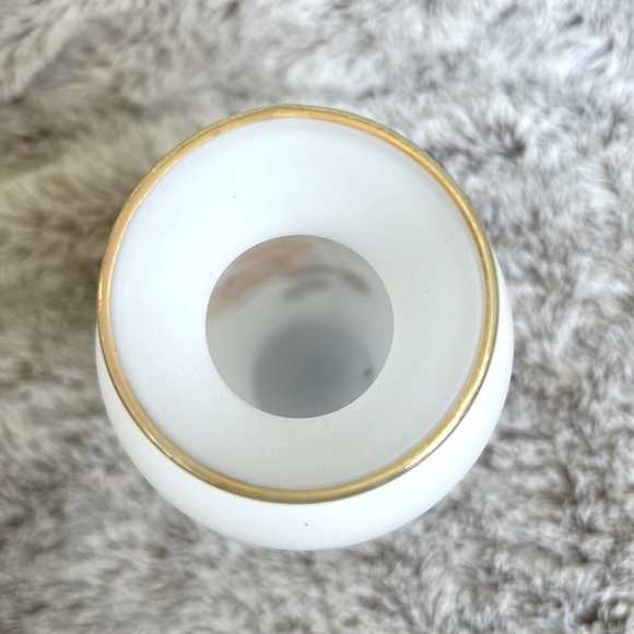 Vintage Frosted Glass Bud Vase Floral Orange Yellow Brown Flowers Gold 7 inches - Picture 4 of 8